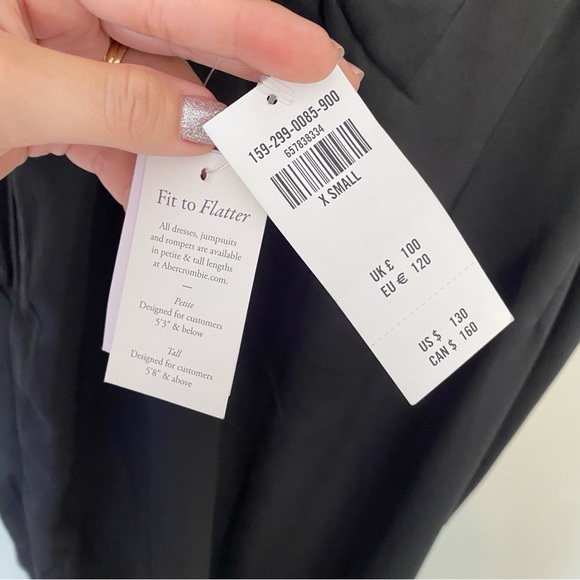 NWT Abercrombie & Fitch Draped Skirt Maxi Dress Satin Open Back Slit Black  XS - Picture 10 of 12